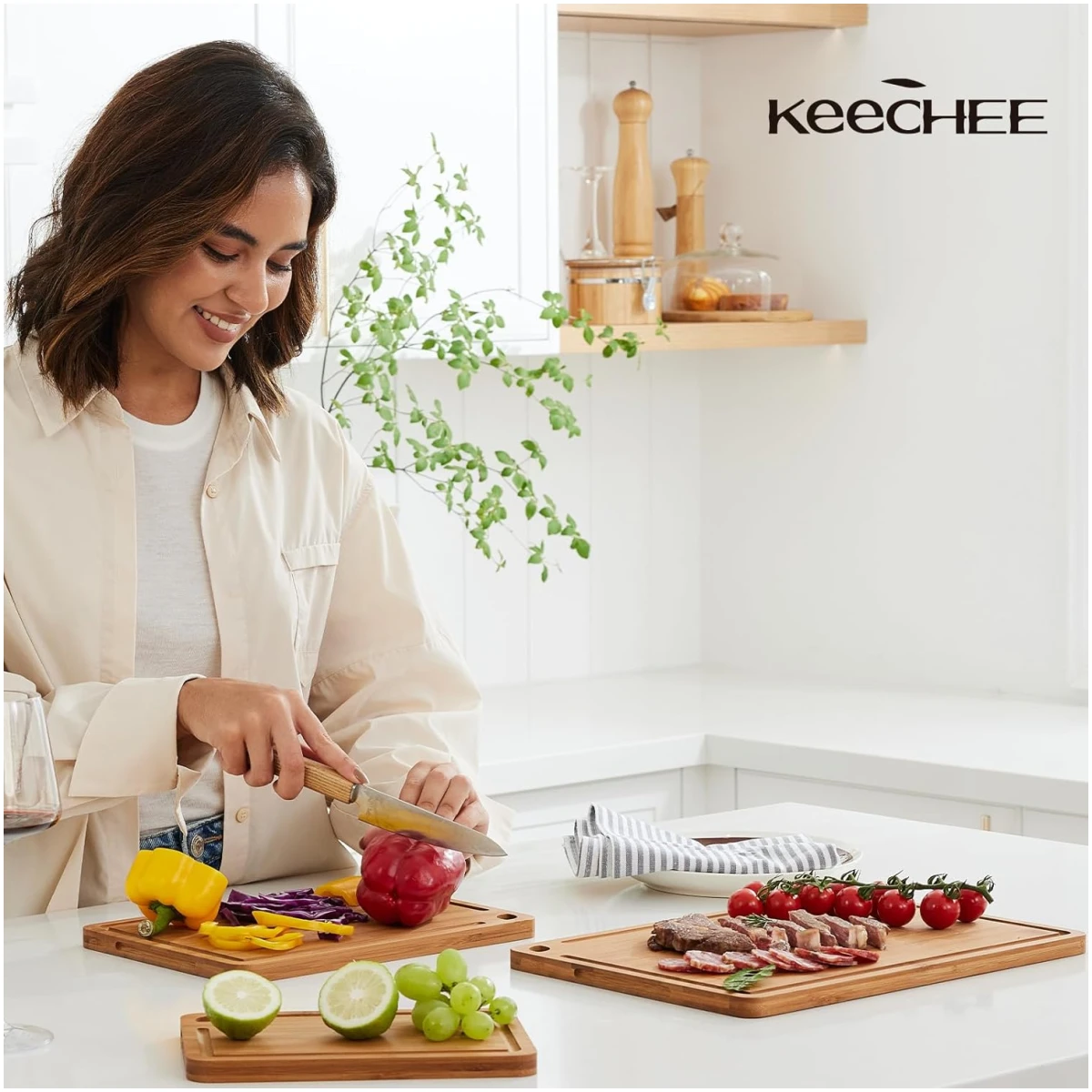Bamboo Cutting Board, Durable Wood Cutting Boards for Kitchen with Deep Juice Grooves & Built-in Handles, Ideal Charcuterie & Chopping for Meat, Vegetables and Fruits Ideas...