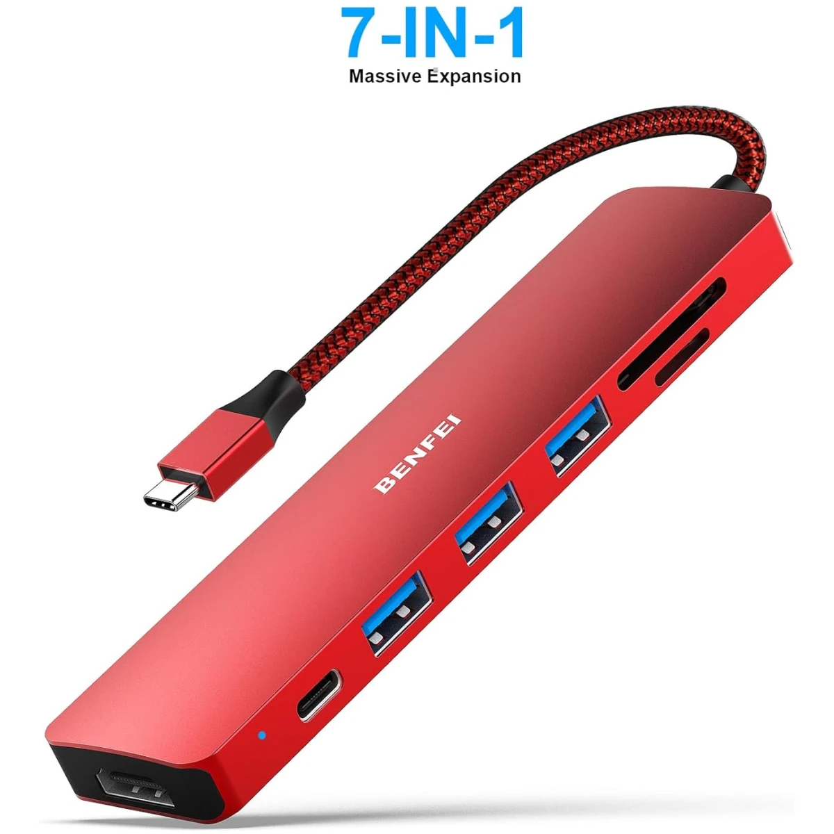 BENFEI USB C HUB 7-in-1 with HDMI(4K@60Hz,Certified), 100W Power Delivery, 3*USB 3.0, SD/TF Card Reader(160MB/s) Compatible with iPhone 15 Pro/Max, MacBook, iPad Pro, iMac, S23,...