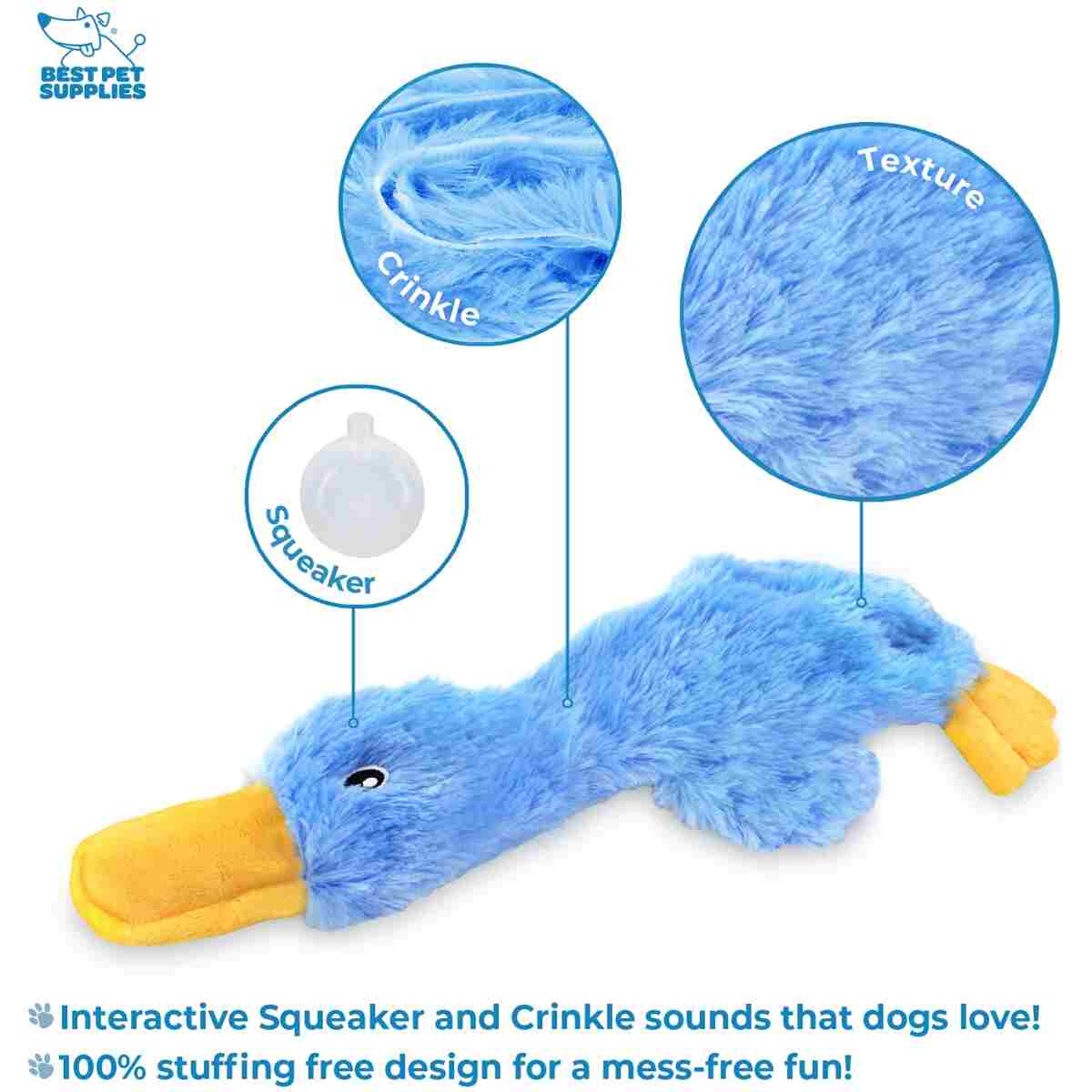 Best Pet Supplies Crinkle Dog Toy for Small, Medium, and Large Breeds, Cute No Stuffing Duck with Soft Squeaker, Fun for Indoor Puppies and Senior Pups, Plush No Mess Chew and...