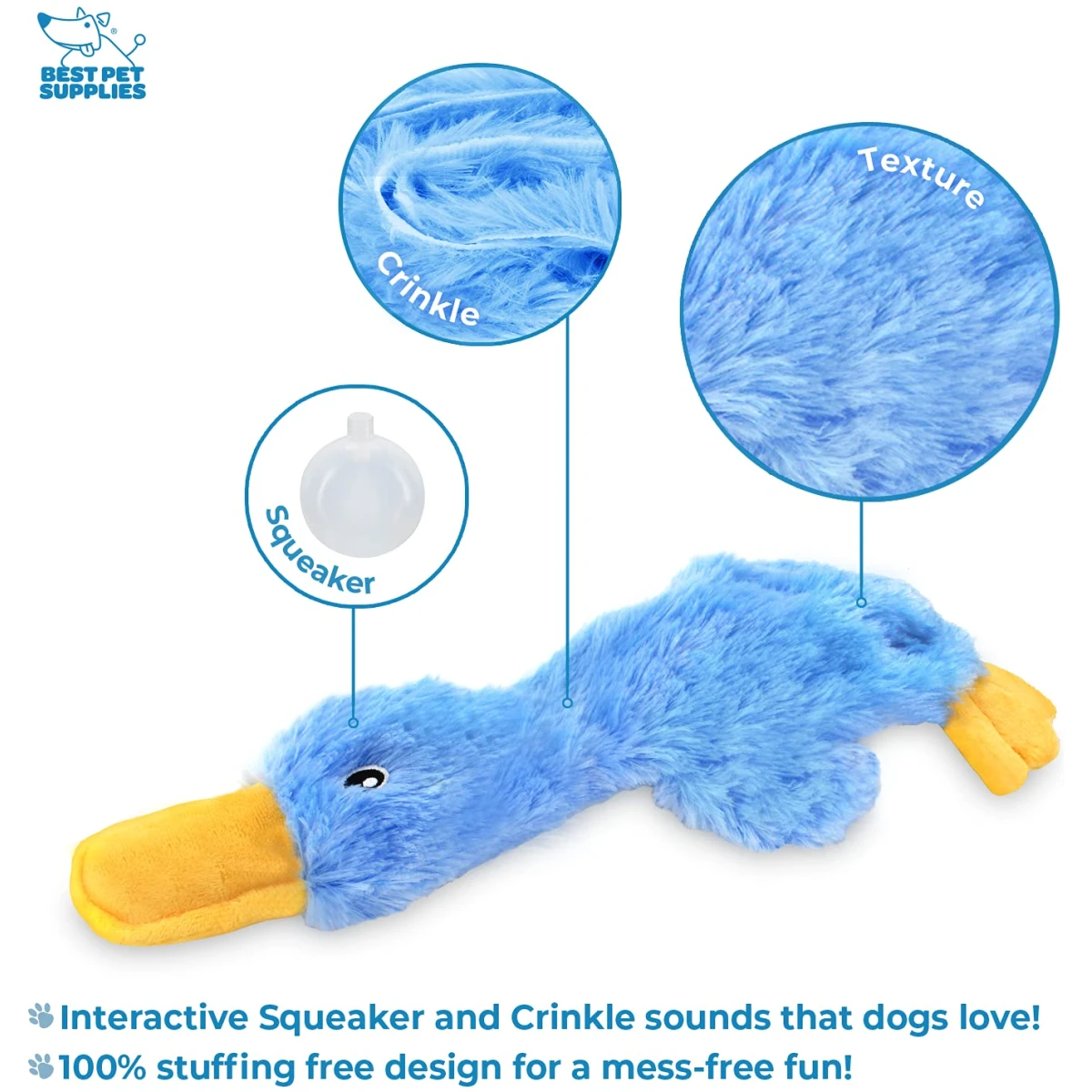 Best Pet Supplies Crinkle Dog Toy for Small, Medium, and Large Breeds, Cute No Stuffing Duck with Soft Squeaker, Fun for Indoor Puppies and Senior Pups, Plush No Mess Chew and...