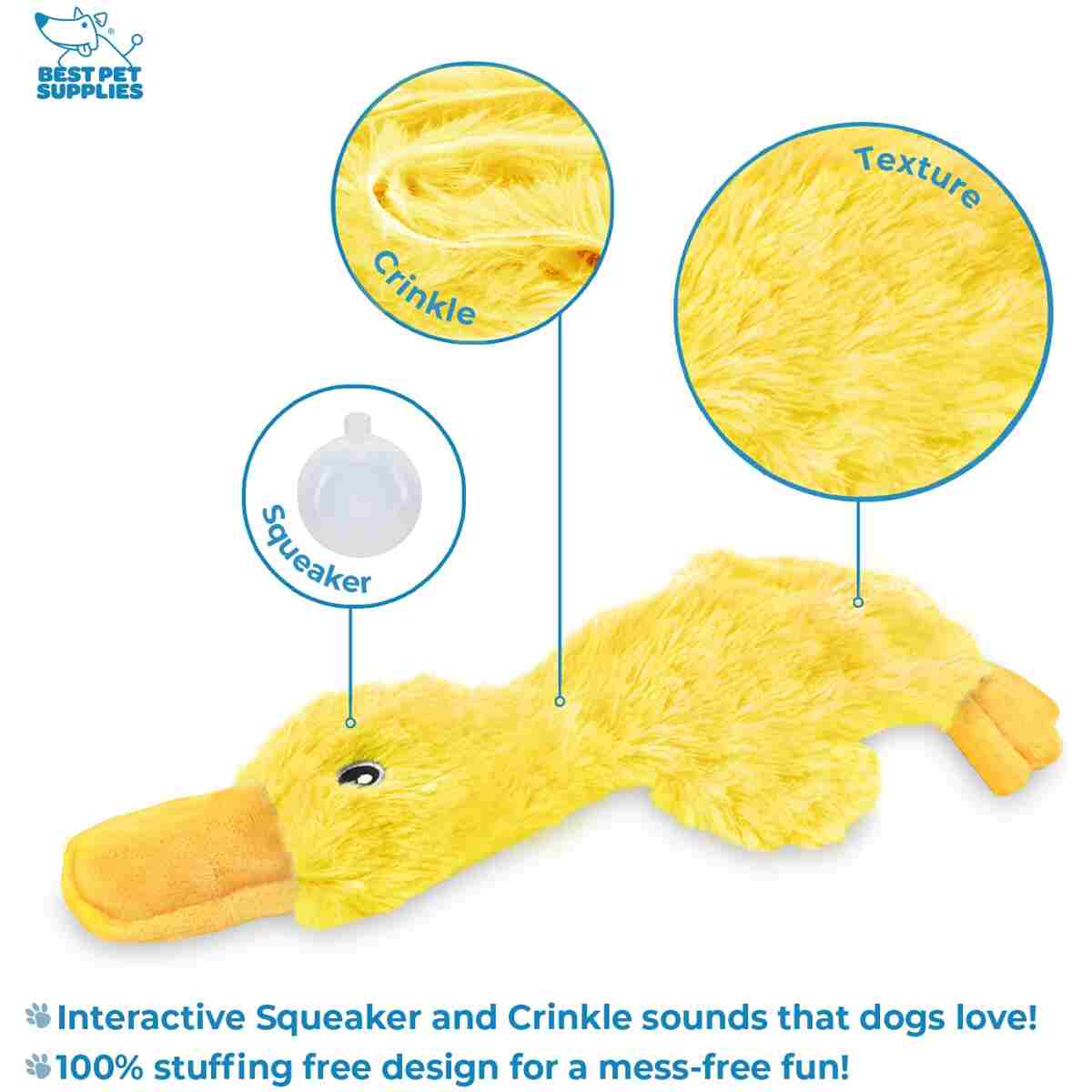 Best Pet Supplies Crinkle Dog Toy for Small, Medium, and Large Breeds, Cute No Stuffing Duck with Soft Squeaker, Fun for Indoor Puppies and Senior Pups, Plush No Mess Chew and...