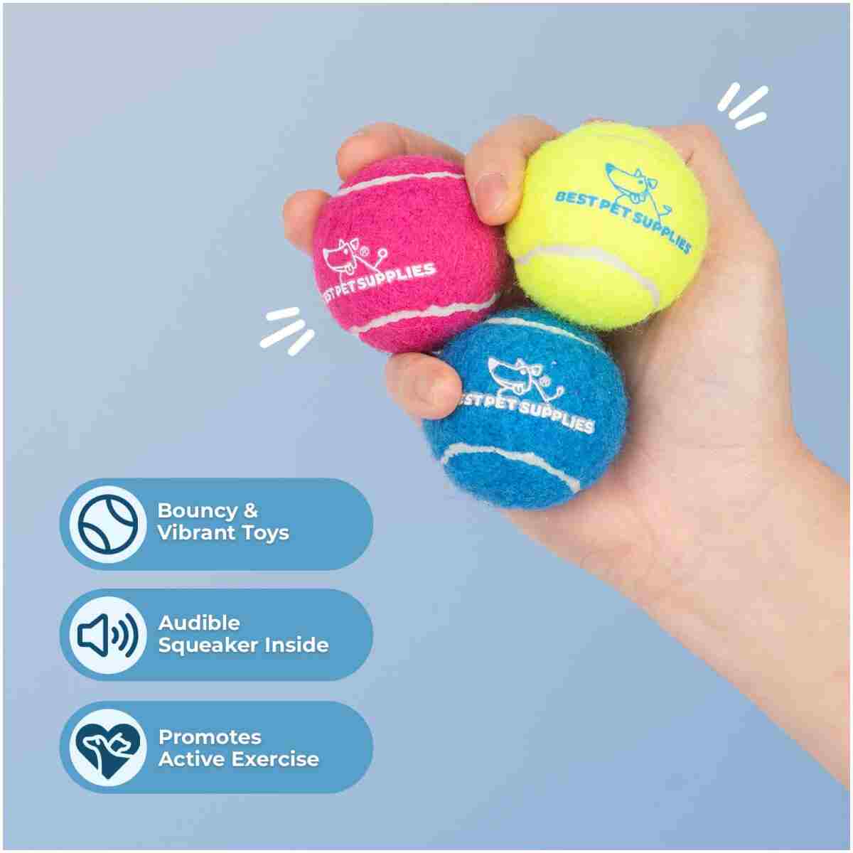 Best Pet Supplies Squeaky Tennis Toys for Dogs, 4-Pack, Heavy-Duty Interactive Pet Toys for Throwing and Fetching, Supports Exercise and Natural Behavior Training, Durable - Small