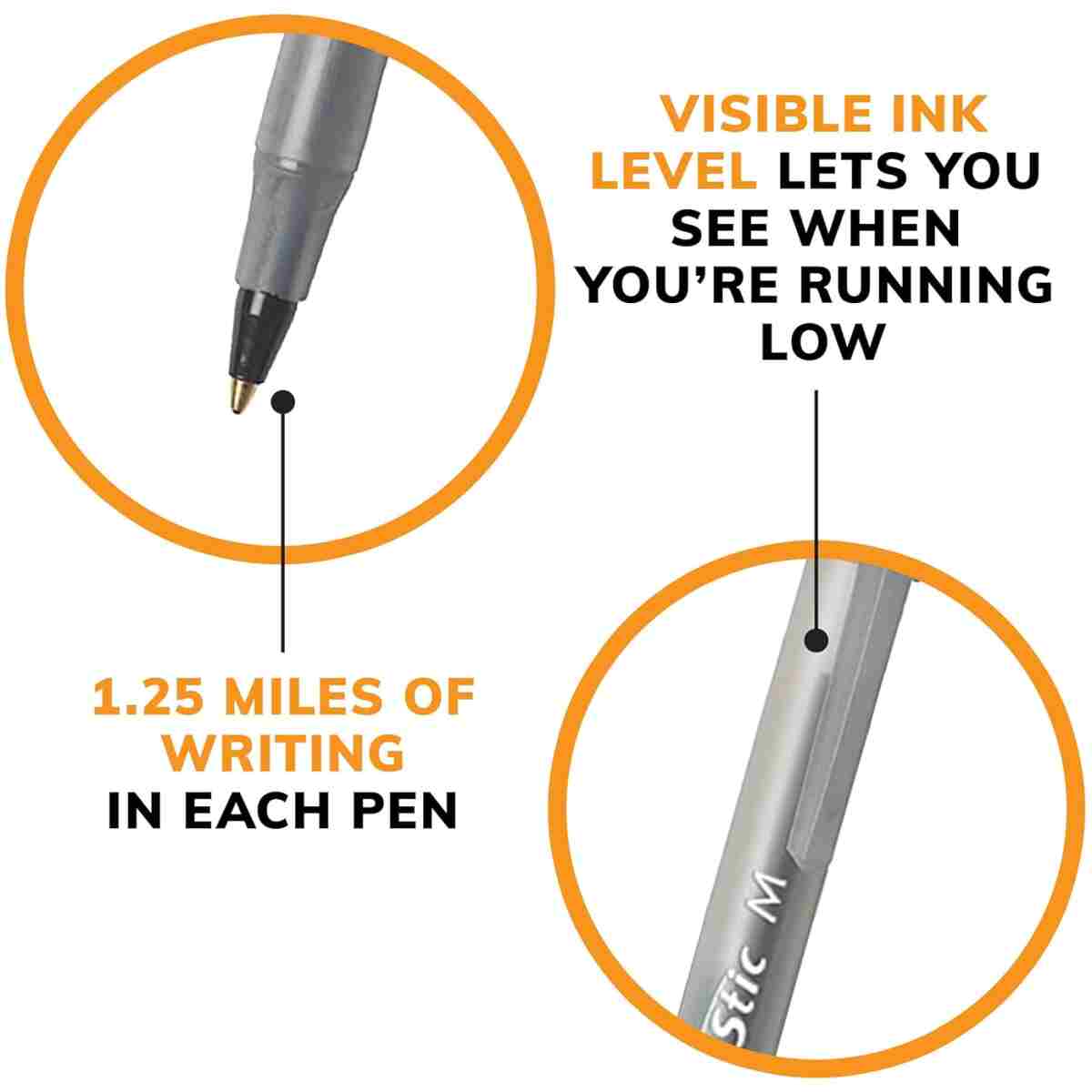 BIC Round Stic Xtra Life Black Ballpoint Pens, Medium Point (1.0mm), 10-Count Pack of Bulk Pens, Flexible Round Barrel for Writing Comfort, No. 1 Selling Ballpoint Pens