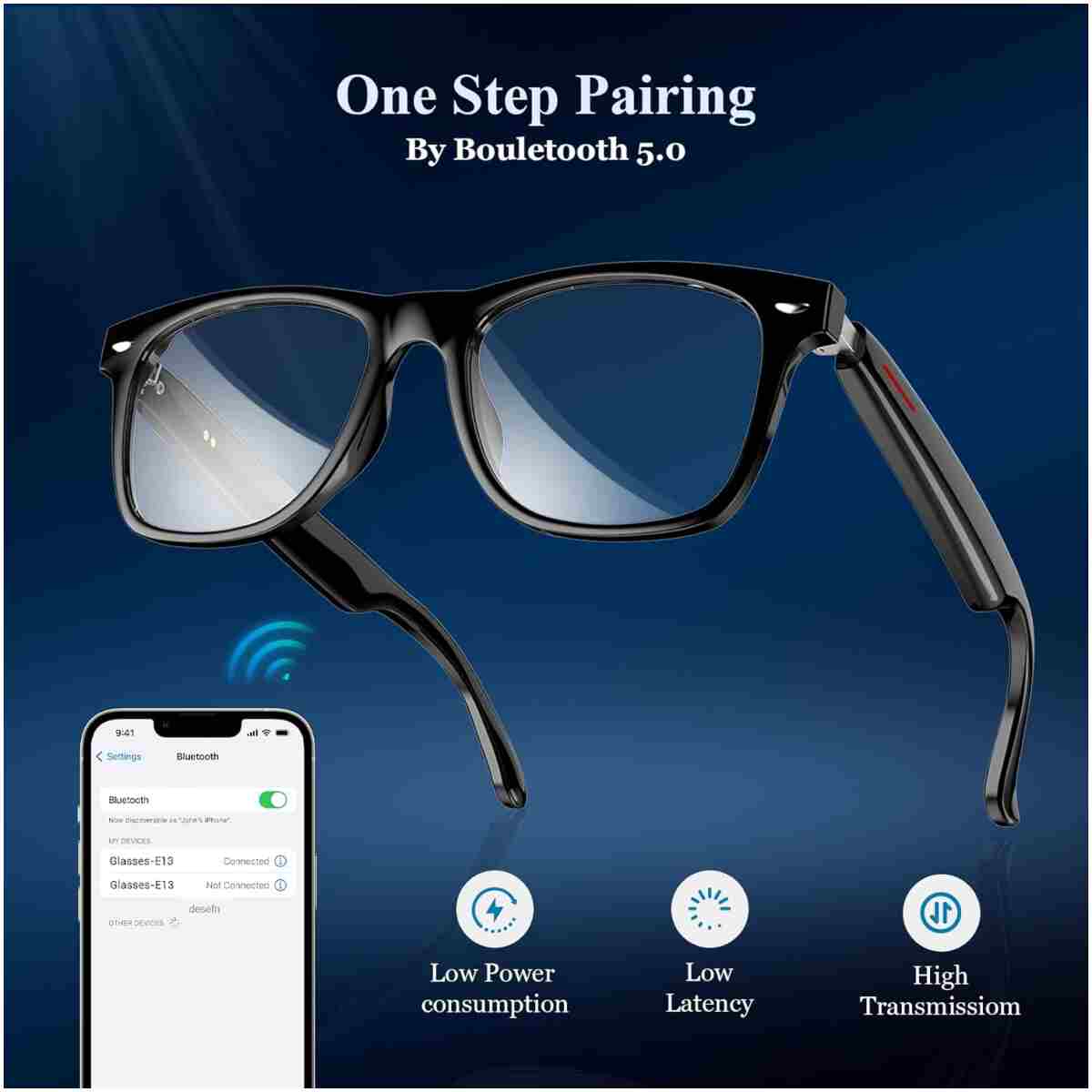 Blackview Smart Glasses, 5.0 Bluetooth Sunglasses with Open Ear Speaker, Voice Assistant Compatible, Blue Light Blocking Lens
