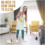 Broom and Dustpan Set with Long Handle, Light Weight Stainless Steel Poles Stand Upright Dustpans with Broom Combo for Home Kitchen Office Pet Dog Hair, Brown & Beige Color, 1-Pack