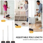 Broom and Dustpan Set with Long Handle, Light Weight Stainless Steel Poles Stand Upright Dustpans with Broom Combo for Home Kitchen Office Pet Dog Hair, Brown & Beige Color, 1-Pack