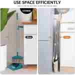 Broom and Dustpan Set with Long Handle, Light Weight Stainless Steel Poles Stand Upright Dustpans with Broom Combo for Home Kitchen Office Pet Dog Hair, Brown & Beige Color, 1-Pack