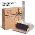 Broom and Dustpan Set with Long Handle, Light Weight Stainless Steel Poles Stand Upright Dustpans with Broom Combo for Home Kitchen Office Pet Dog Hair, Brown & Beige Color, 1-Pack