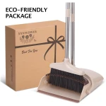 Broom and Dustpan Set with Long Handle, Light Weight Stainless Steel Poles Stand Upright Dustpans with Broom Combo for Home Kitchen Office Pet Dog Hair, Brown & Beige Color, 1-Pack