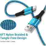C 型充电器线快速充电 USB C 型数据线 Android 充电器线 6 英尺 2 件装适用于三星 Galaxy S25 S24 S23 S22 S21 S20 Ultra S20+ Note 20 10 S10 S9 Plus A12 A11 A52 Google...