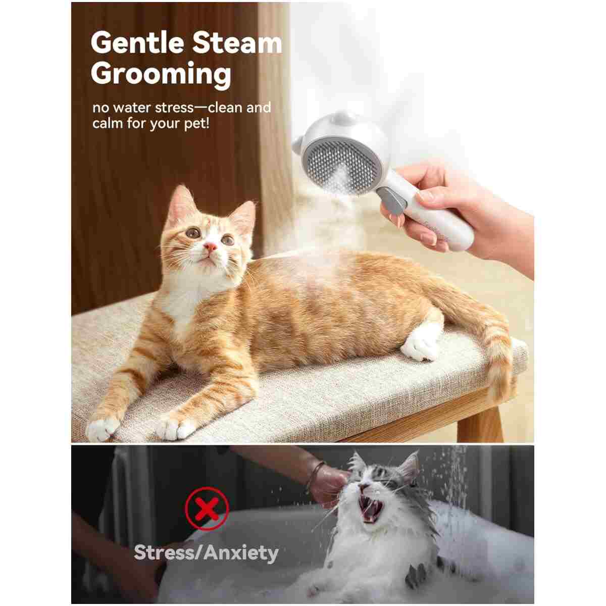 Cat Steam Brush, Brushes for Indoor Cats with Release Button, Dual Speed Spray USB Rechargeable Grooming Supplies, Cat Brush for Shedding Suitable for All Long-haired and...