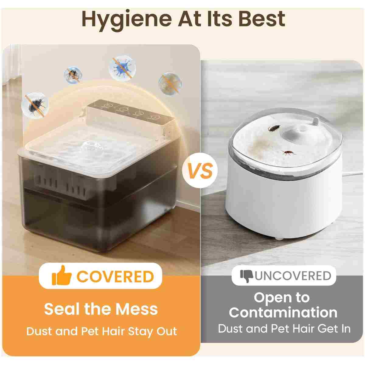 Cat Water Fountain with Dust Cover, 102 oz/3L Automatic Cat Water Dispenser Bowl with Battery Operated, Cat Fountain Super Silent Pet Water Fountain for Dogs and Cats Indoor(