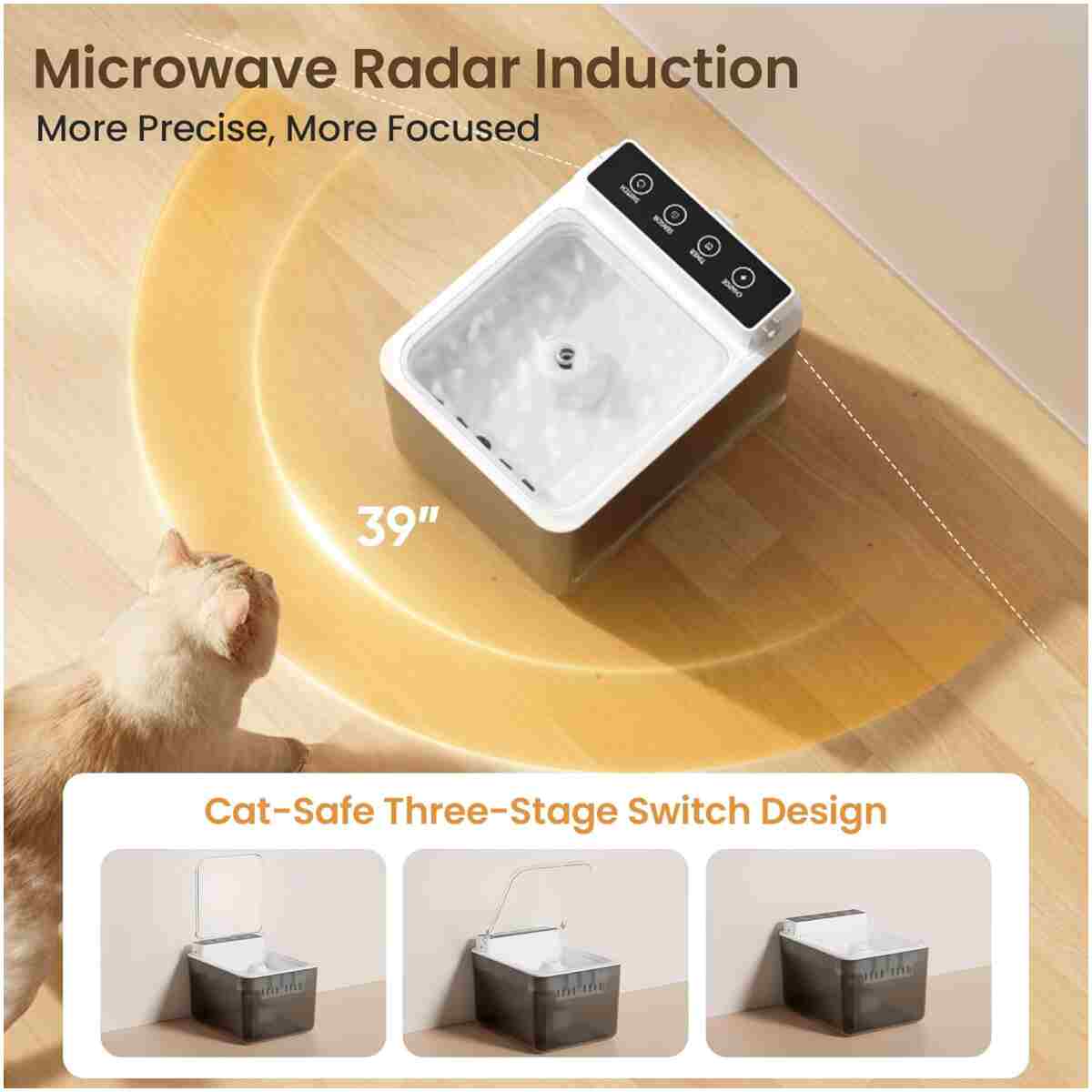 Cat Water Fountain with Dust Cover, 102 oz/3L Automatic Cat Water Dispenser Bowl with Battery Operated, Cat Fountain Super Silent Pet Water Fountain for Dogs and Cats Indoor(