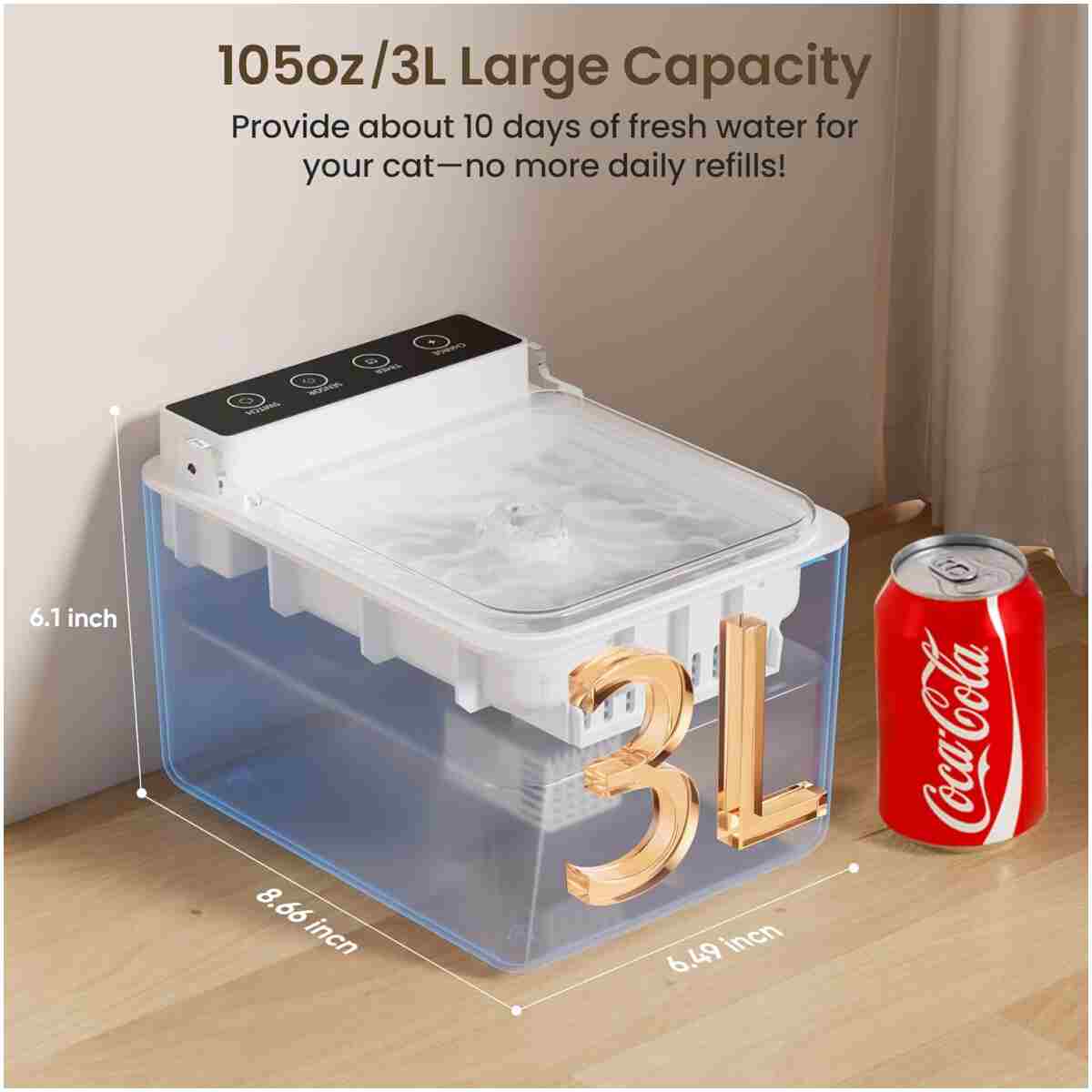 Cat Water Fountain with Dust Cover, 102 oz/3L Automatic Cat Water Dispenser Bowl with Battery Operated, Cat Fountain Super Silent Pet Water Fountain for Dogs and Cats Indoor(