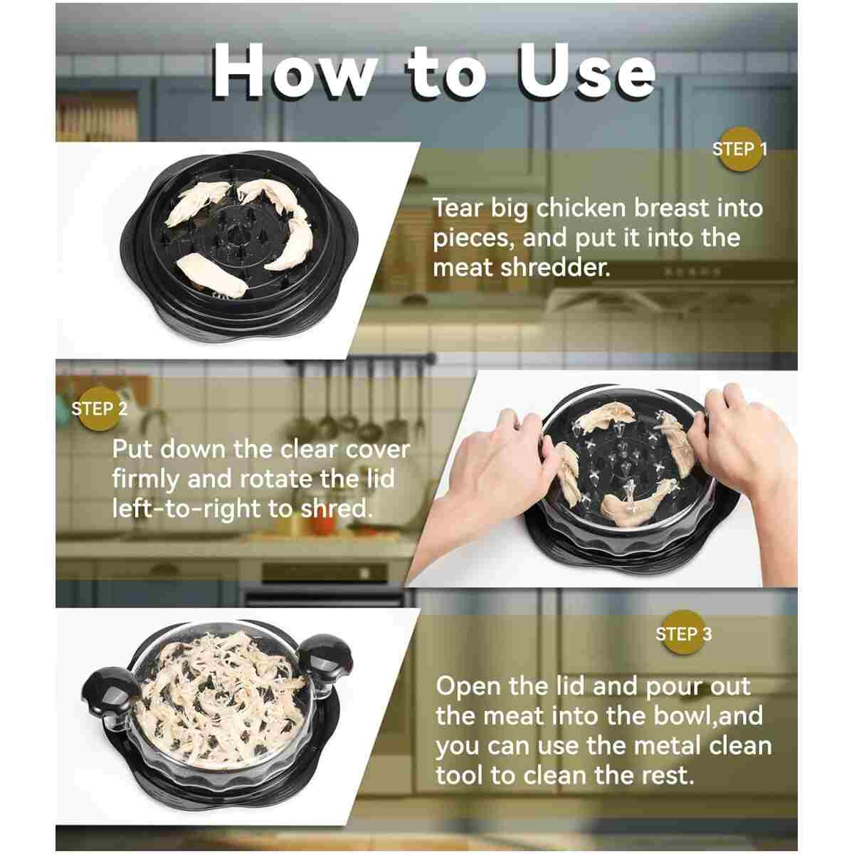 Chicken Shredder Tool Twist for Kitchen, Manual Chicken Breast Grinder Machine for Ground Food, Meat & Vegetables (Elegant Black)