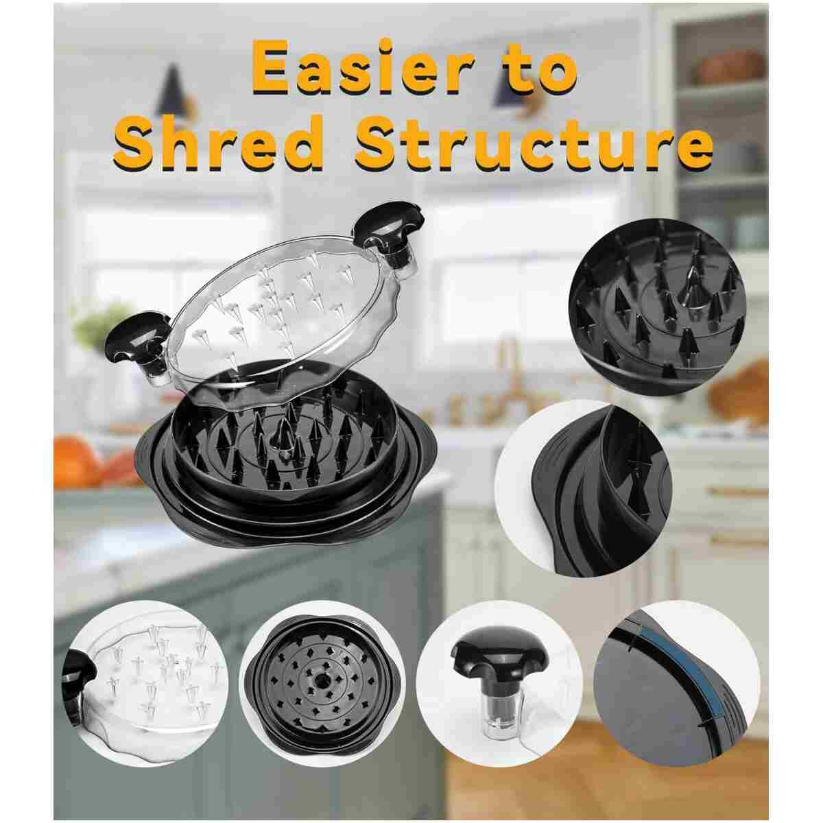 Chicken Shredder Tool Twist for Kitchen, Manual Chicken Breast Grinder Machine for Ground Food, Meat & Vegetables (Elegant Black)