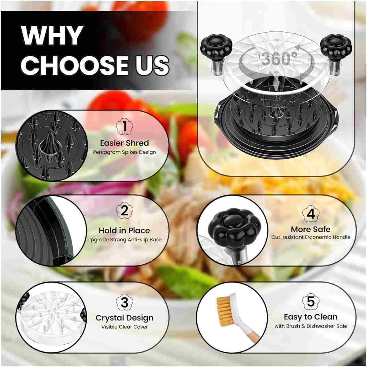 Chicken Shredder Tool Twist Large - 10'' Pro Meat Shredders for Chicken Breast,Visible Kitchen Gadgets Grinder Machine with Brush,Strong Anti-Slip Strip,Ergonomic Handle,BPA...