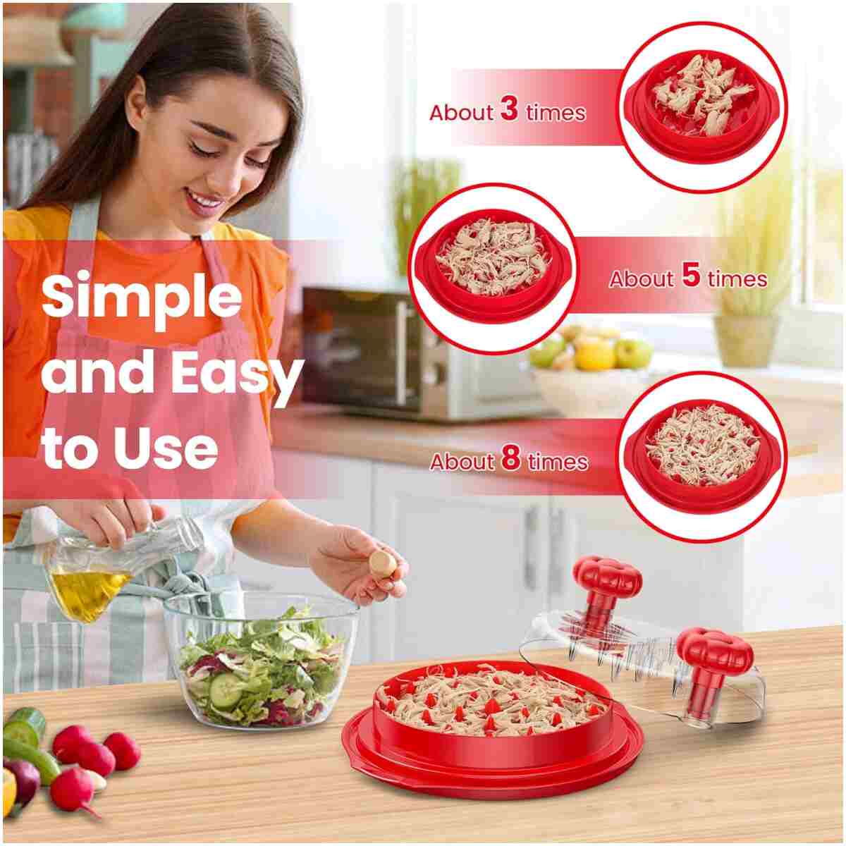 Chicken Shredder Tool Twist Large - 10'' Pro Meat Shredders for Chicken Breast,Visible Kitchen Gadgets Grinder Machine with Brush,Strong Anti-Slip Strip,Ergonomic Handle,BPA...