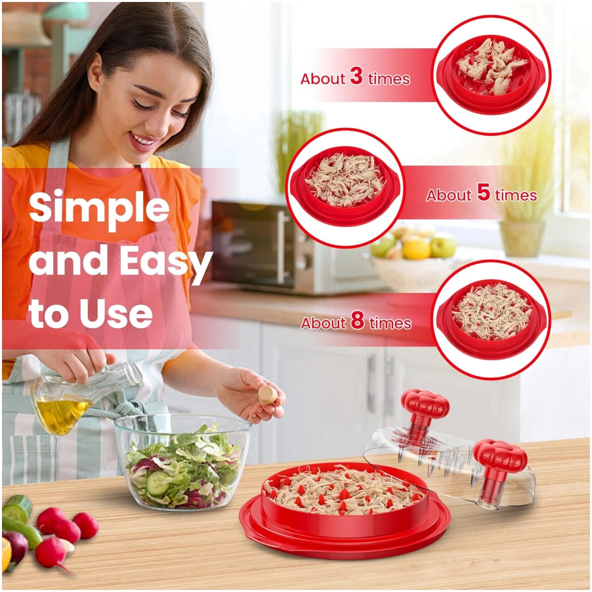 Chicken Shredder Tool Twist Large - 10'' Pro Meat Shredders for Chicken Breast,Visible Kitchen Gadgets Grinder Machine with Brush,Strong Anti-Slip Strip,Ergonomic Handle,BPA...