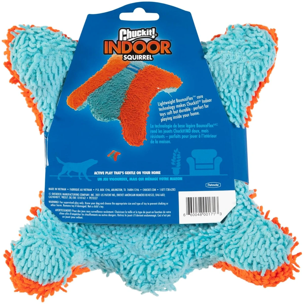 Chuckit! Indoor Fetch Squirrel Toy for Dogs - Interactive Dog Toys for Boredom, Orange and Blue