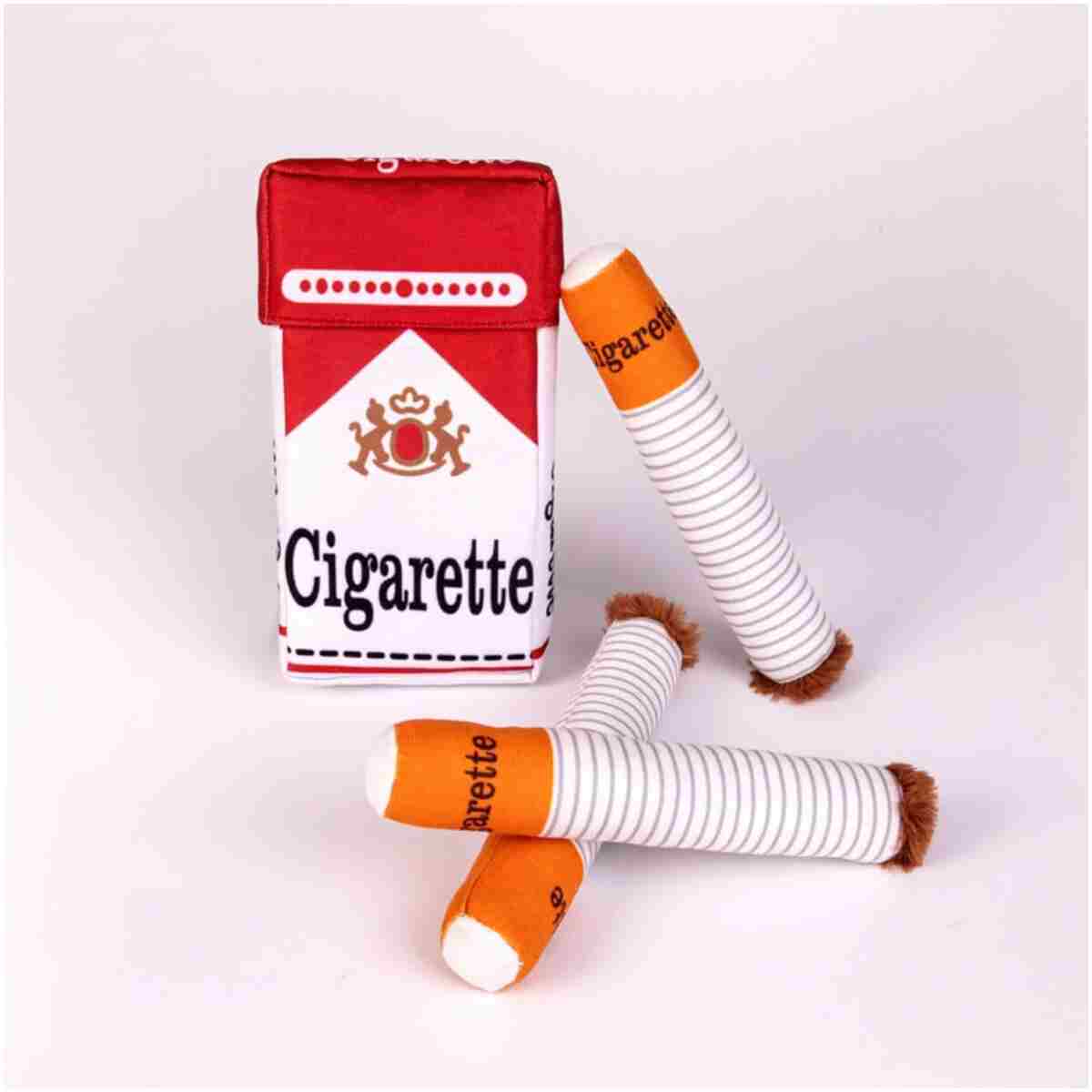 Cigarette Dog Toy Cigarette Pack with 3 Pcs Giggly Cigarettes and Food-Hiding Pack Interactive Plush Dog Toys for Puppy Small and Medium Dogs