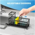 Cisily Black Sponge Holder for Kitchen Sink, Sink Caddy Organizer with High Brush Holder, Kitchen Countertop Organizers and Storage Essentials, Rustproof 304 Stainless Steel,...