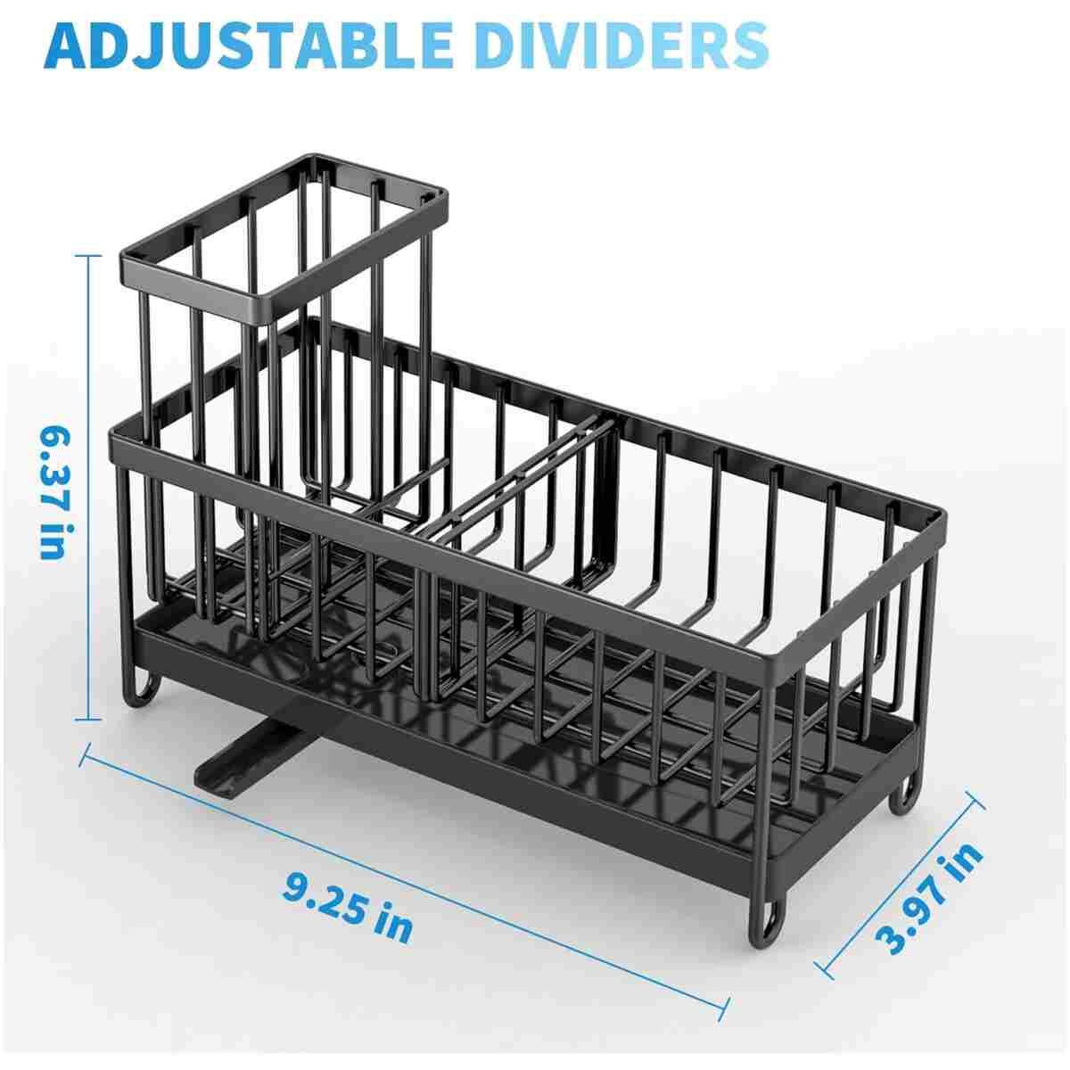 Cisily Black Sponge Holder for Kitchen Sink, Sink Caddy Organizer with High Brush Holder, Kitchen Countertop Organizers and Storage Essentials, Rustproof 304 Stainless Steel,...