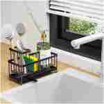 Cisily Black Sponge Holder for Kitchen Sink, Sink Caddy Organizer with High Brush Holder, Kitchen Countertop Organizers and Storage Essentials, Rustproof 304 Stainless Steel,...