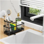 Cisily Black Sponge Holder for Kitchen Sink, Sink Caddy Organizer with High Brush Holder, Kitchen Countertop Organizers and Storage Essentials, Rustproof 304 Stainless Steel,...