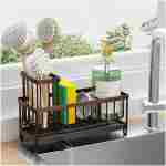 Cisily Black Sponge Holder for Kitchen Sink, Sink Caddy Organizer with High Brush Holder, Kitchen Countertop Organizers and Storage Essentials, Rustproof 304 Stainless Steel,...
