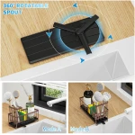 Cisily Black Sponge Holder for Kitchen Sink, Sink Caddy Organizer with High Brush Holder, Kitchen Countertop Organizers and Storage Essentials, Rustproof 304 Stainless Steel,...
