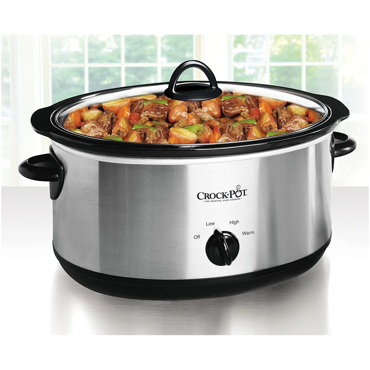 Crock-Pot 7 Quart Oval Manual Slow Cooker, Stainless Steel (SCV700-S-BR), Versatile Cookware for Large Families or Entertaining