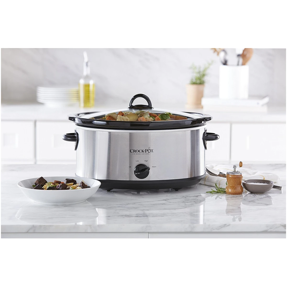 Crock-Pot 7 Quart Oval Manual Slow Cooker, Stainless Steel (SCV700-S-BR), Versatile Cookware for Large Families or Entertaining
