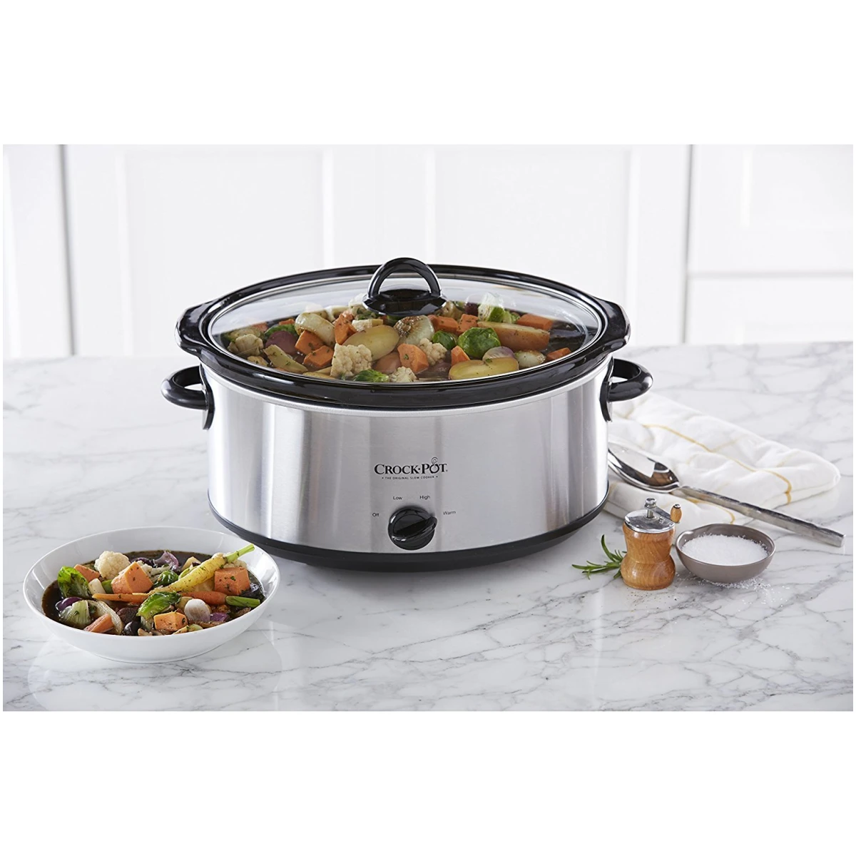 Crock-Pot 7 Quart Oval Manual Slow Cooker, Stainless Steel (SCV700-S-BR), Versatile Cookware for Large Families or Entertaining