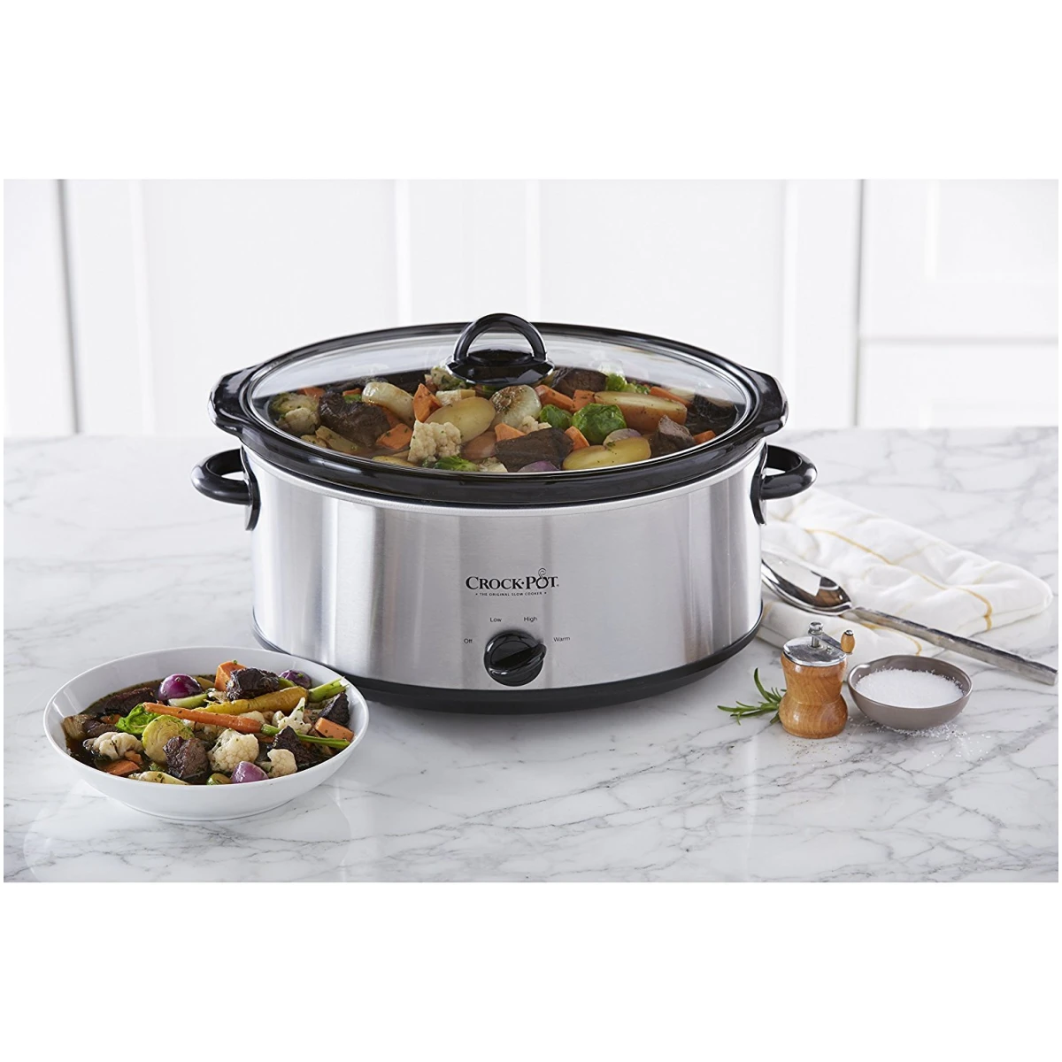 Crock-Pot 7 Quart Oval Manual Slow Cooker, Stainless Steel (SCV700-S-BR), Versatile Cookware for Large Families or Entertaining