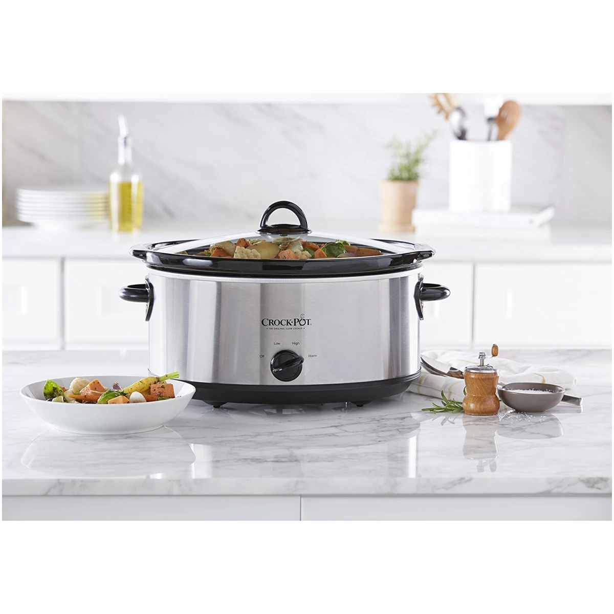Crock-Pot 7 Quart Oval Manual Slow Cooker, Stainless Steel (SCV700-S-BR), Versatile Cookware for Large Families or Entertaining