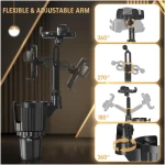 Cup Holder Phone Mount, 2 in 1 Universal Cup Holder Expander Adjustable Base with Phone Mount, Long Arm with 360°Rotation Cup Holder Phone Mount for Car Compatible with All...