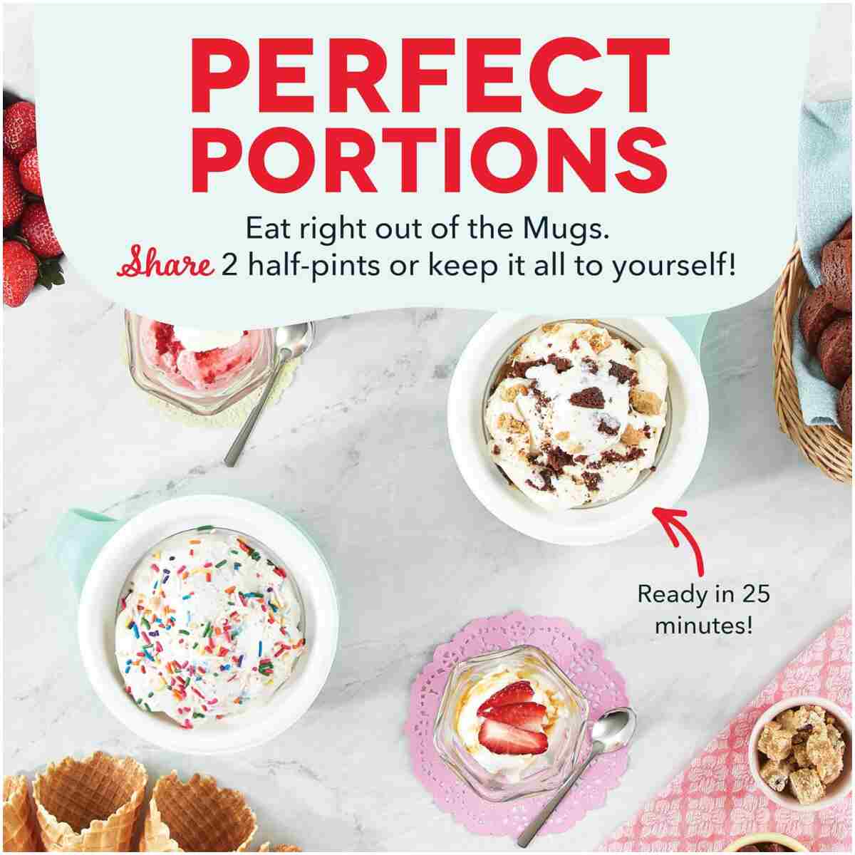 DASH My Mug Ice Cream Maker Machine (Aqua): Multi-Purpose Soft Serve Ice Cream Machine with (2) Bowls for Homemade Gelato, Sorbet, Frozen Yogurt, Built-In Ingredient Chute, Easy...