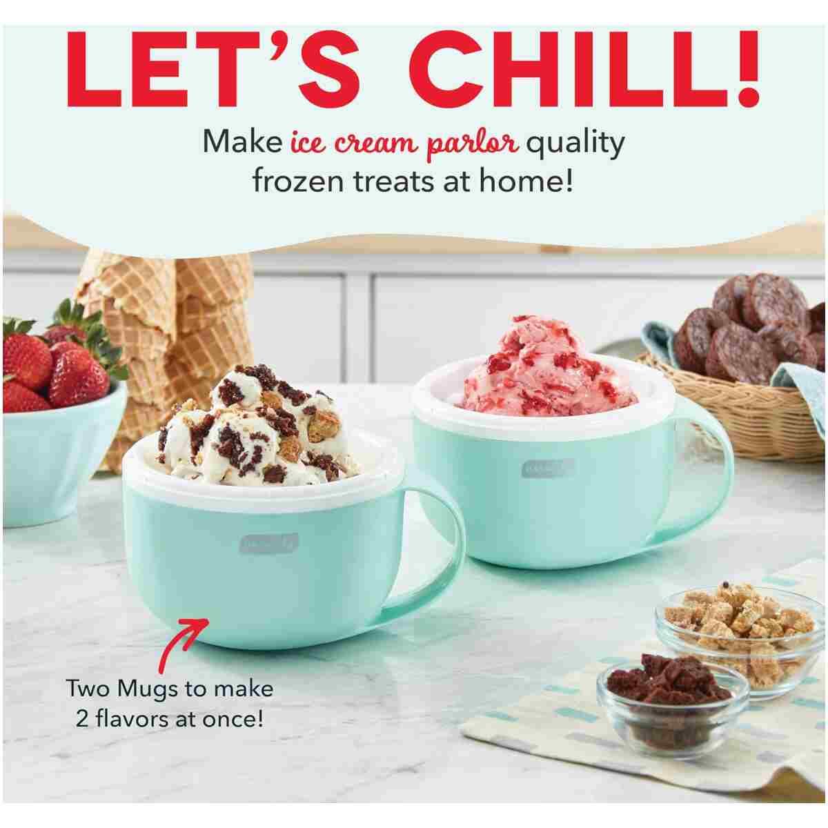 DASH My Mug Ice Cream Maker Machine (Aqua): Multi-Purpose Soft Serve Ice Cream Machine with (2) Bowls for Homemade Gelato, Sorbet, Frozen Yogurt, Built-In Ingredient Chute, Easy...