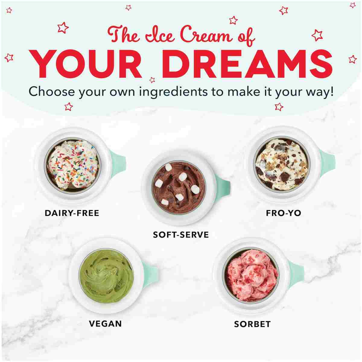DASH My Mug Ice Cream Maker Machine (Aqua): Multi-Purpose Soft Serve Ice Cream Machine with (2) Bowls for Homemade Gelato, Sorbet, Frozen Yogurt, Built-In Ingredient Chute, Easy...