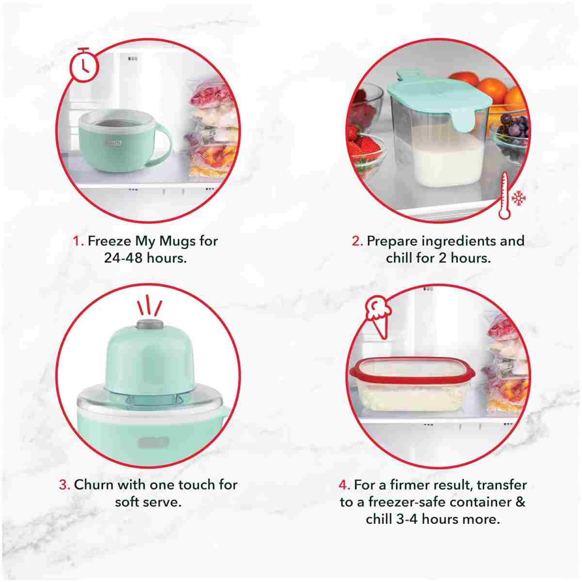 DASH My Mug Ice Cream Maker Machine (Aqua): Multi-Purpose Soft Serve Ice Cream Machine with (2) Bowls for Homemade Gelato, Sorbet, Frozen Yogurt, Built-In Ingredient Chute, Easy...