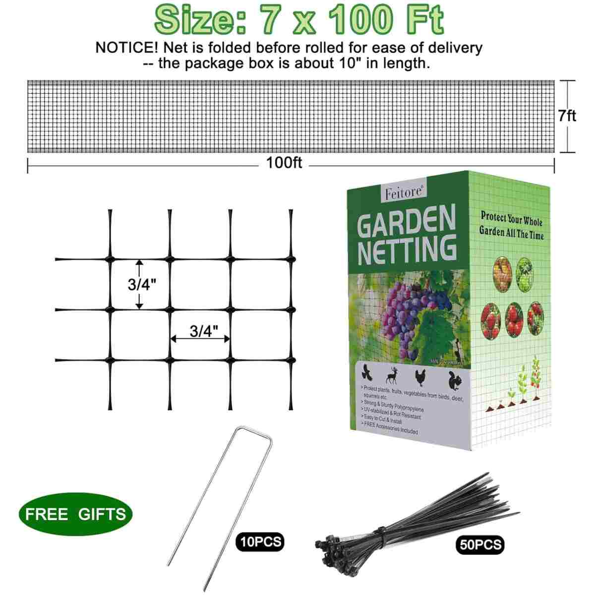 Deer Fence Netting, 7 x 100 Feet Anti Bird Deer Protection Net Reusable Protective Garden Netting for Plants Fruit Trees Vegetables Against Birds and Other Animals