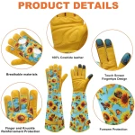 DLY Gardening Gloves for Women, Rose Gloves Gardening Thorn Proof, Long Garden Gloves for Women, Breathable Cowhide Leather Gauntlet (Medium, Blue)