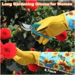 DLY Gardening Gloves for Women, Rose Gloves Gardening Thorn Proof, Long Garden Gloves for Women, Breathable Cowhide Leather Gauntlet (Medium, Blue)