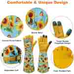 DLY Gardening Gloves for Women, Rose Gloves Gardening Thorn Proof, Long Garden Gloves for Women, Breathable Cowhide Leather Gauntlet (Medium, Blue)