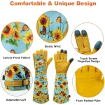 DLY Gardening Gloves for Women, Rose Gloves Gardening Thorn Proof, Long Garden Gloves for Women, Breathable Cowhide Leather Gauntlet (Medium, Blue)