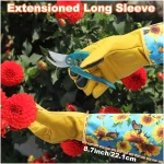 DLY Gardening Gloves for Women, Rose Gloves Gardening Thorn Proof, Long Garden Gloves for Women, Breathable Cowhide Leather Gauntlet (Medium, Blue)