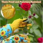 DLY Gardening Gloves for Women, Rose Gloves Gardening Thorn Proof, Long Garden Gloves for Women, Breathable Cowhide Leather Gauntlet (Medium, Blue)