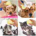 Dog Cat Bath Brush Comb Silicone Rubber Dog Grooming Brush Silicone Puppy Massage Brush Hair Fur Grooming Cleaning Brush Soft Shampoo Dispenser (Yellow - Upgraded)