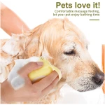 Dog Cat Bath Brush Comb Silicone Rubber Dog Grooming Brush Silicone Puppy Massage Brush Hair Fur Grooming Cleaning Brush Soft Shampoo Dispenser (Yellow - Upgraded)